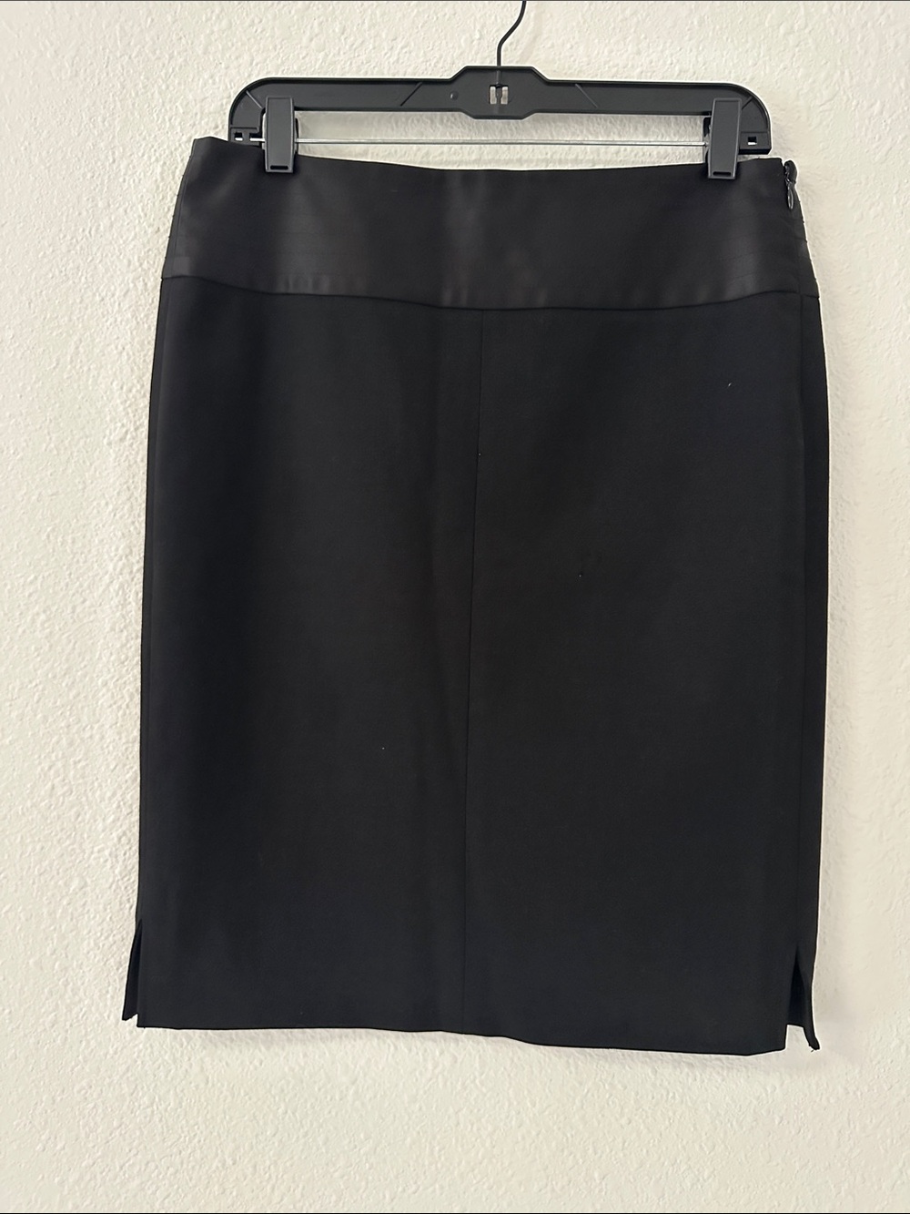 Theory Black Wool with Satin Waist Cummerbund Pencil Skirt
